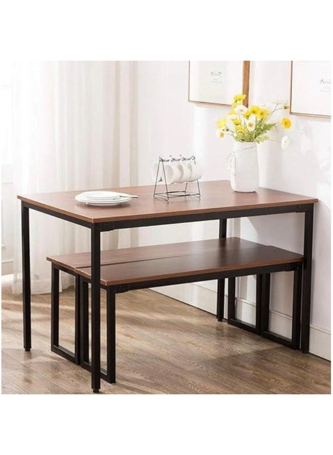 AGM سفرة أنيقة 120×70 سم – طقم طاولة طعام عصرية موفرة للمساحة للشقق والمطابخ وزوايا الإفطار | تشمل 2 بنش – لون بني - Image 1